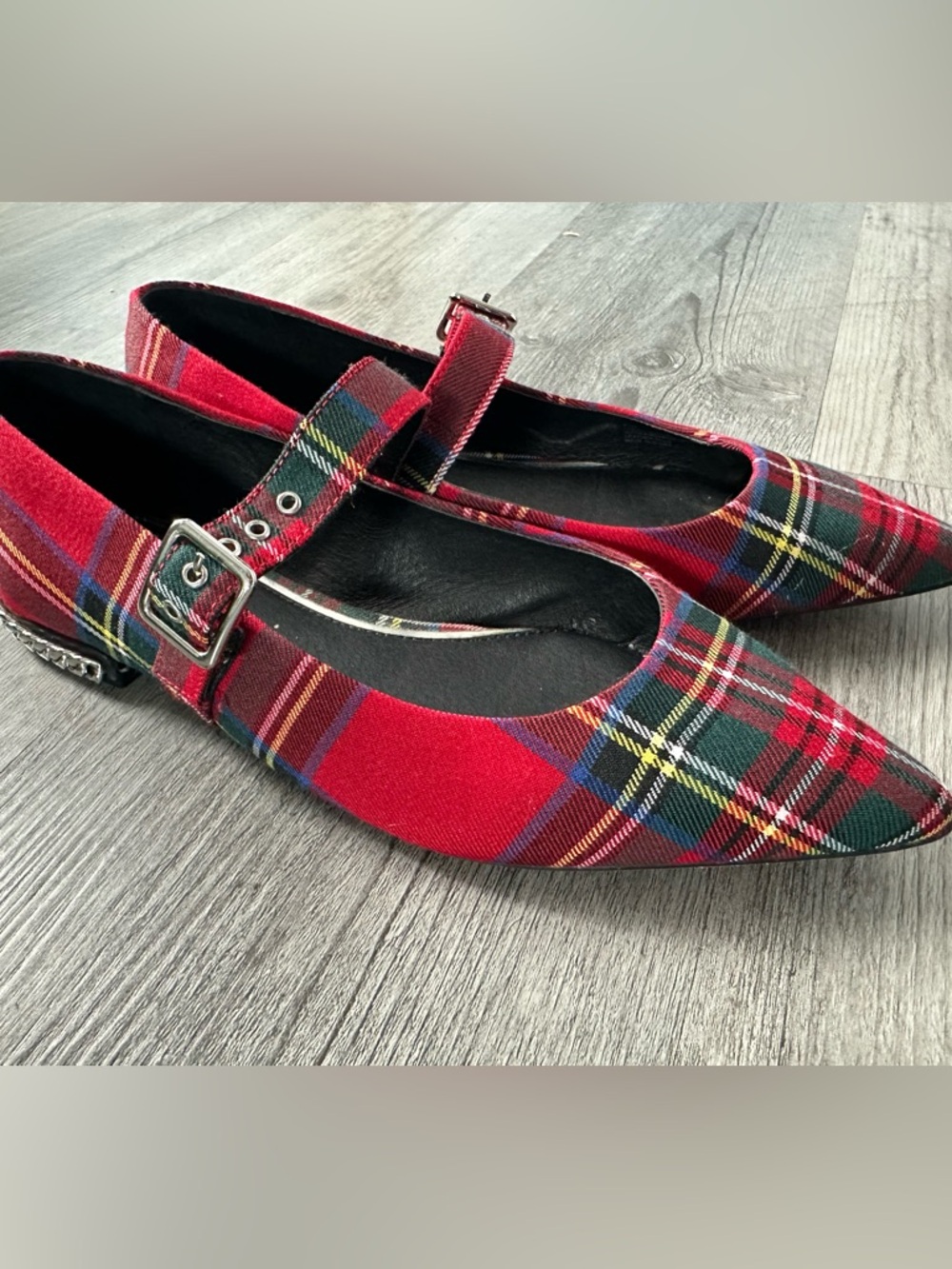 Gianni Bini Red Plaid Mary Janes With Silver Chain Heel